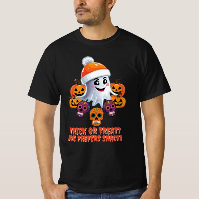 Personalisiert Trick oder Treat Boo Funny Hallowee T-Shirt (Vorderseite)