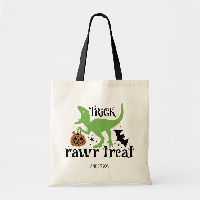 Personalisiert Trick Rawr Leckerei Dinosaur Hallow Tragetasche (Vorne)