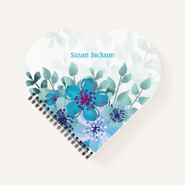 Personalisiert Türkis Floral Notizbuch (Vorderseite)