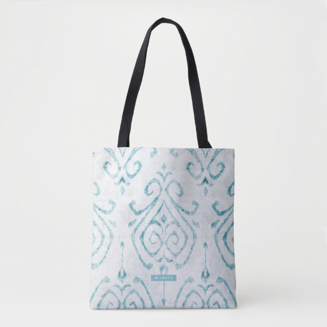 Personalisiert Türkis Ikat Pattern Bridesmaid Tasche (Vorderseite)