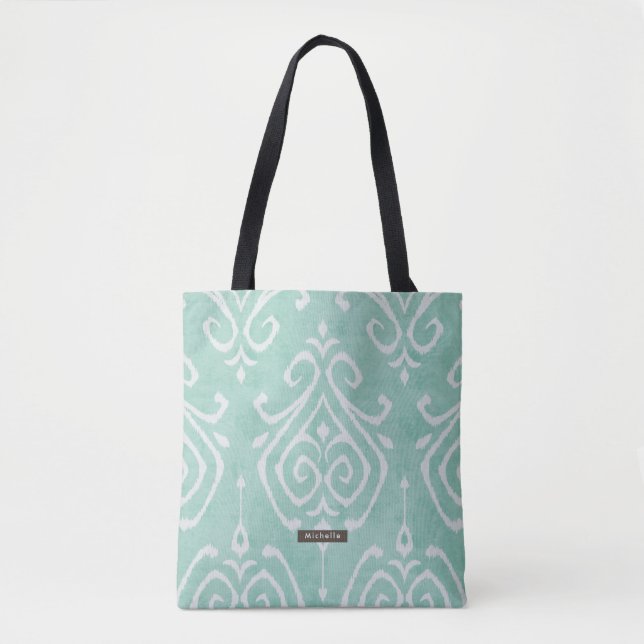 Personalisiert Türkis Ikat Pattern Bridesmaid Tasche (Vorderseite)