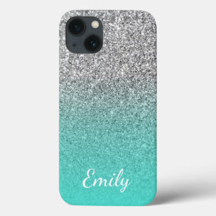 Personalisiert Türkis und Silver Glitzer Ombre Case-Mate iPhone Hülle