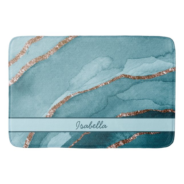 Personalisiert türkisfarbenes Aquamarines Goldmarm Badematte (Vorderseite)