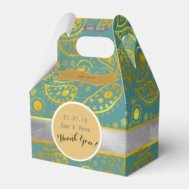 Personalisiert Turquoise Gold Paisley Gable Geschenkschachtel (Vorderseite)