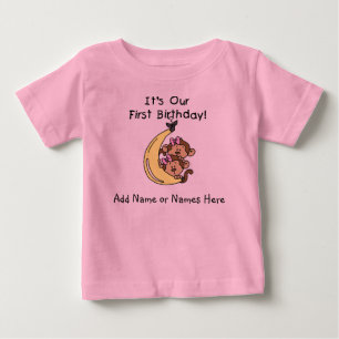 Personalisiert Twin Girls Monkey Tshirt