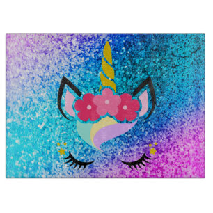 Personalisiert Unicorn Ombre Glitzer Glass Cutting Schneidebrett