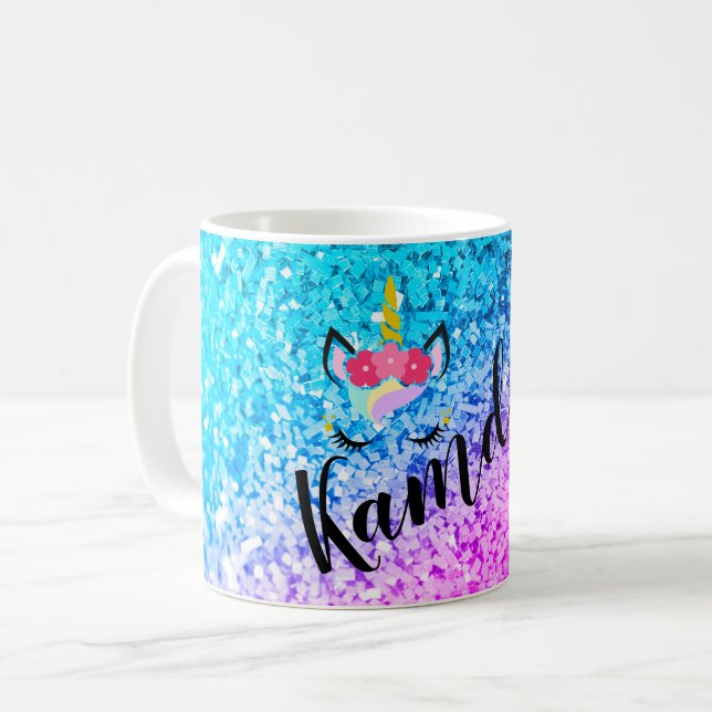 Personalisiert Unicorn Ombre Glitzer Kaffeepause T Kaffeetasse (Vorderseite Links)