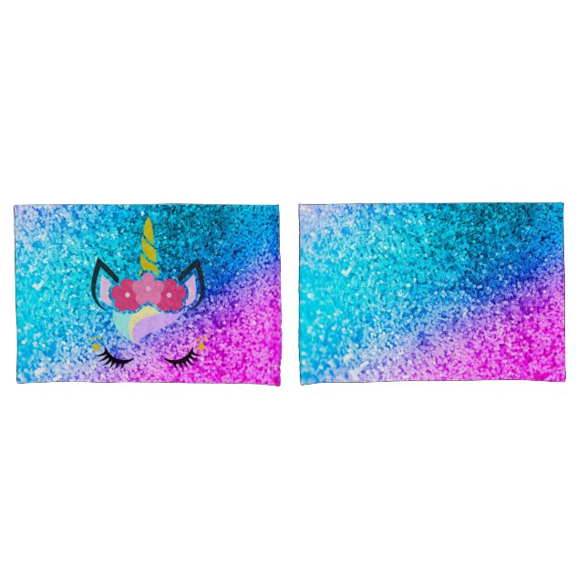 Personalisiert Unicorn Ombre Glitzer Kissen Hüllen Kissenbezug (Vorderseite-Set)