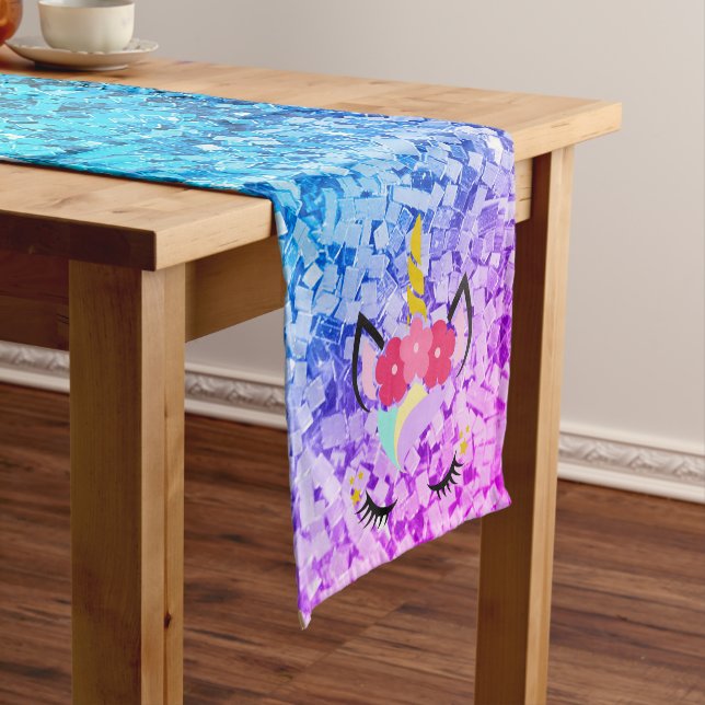 Personalisiert Unicorn Ombre Glitzer Table Runner Kurzer Tischläufer (Beispiel)