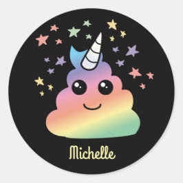 Personalisiert Unicorn Rainbow Kacke Emoji Kawaii Runder Aufkleber