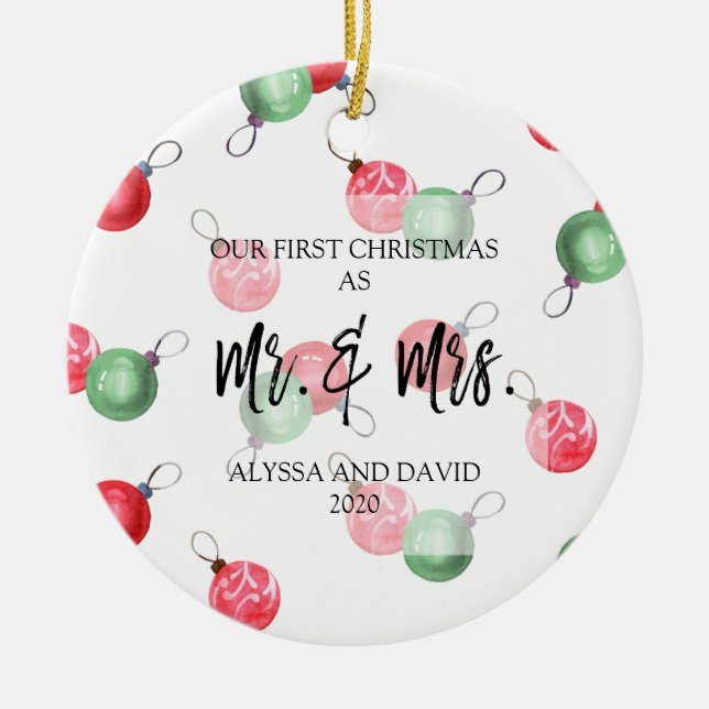 Personalisiert unsere ersten Weihnachten als Mr. & Keramik Ornament (Vorne)
