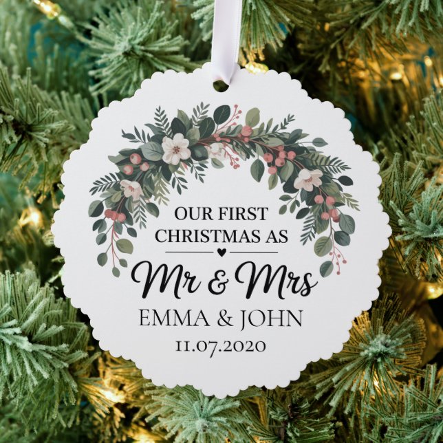 Personalisiert unsere ersten Weihnachten als Mr. & Ornament Karte (Insitu (Baum))