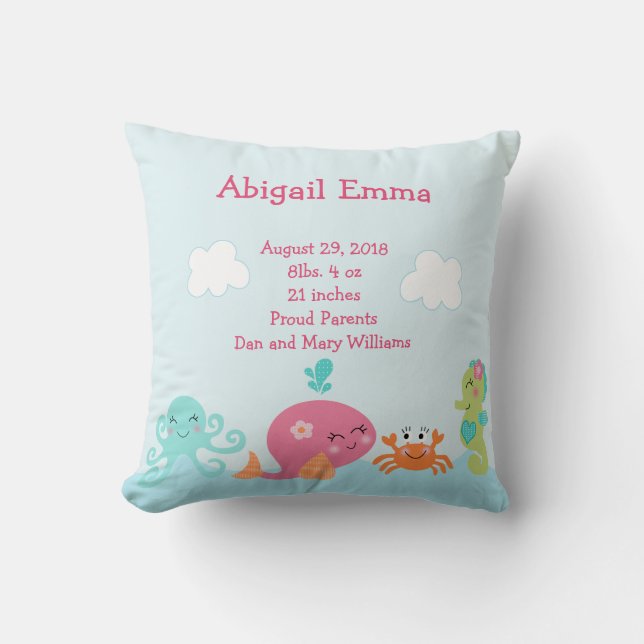 Personalisiert unter dem Meer Pink Whale Kissen (Vorderseite)