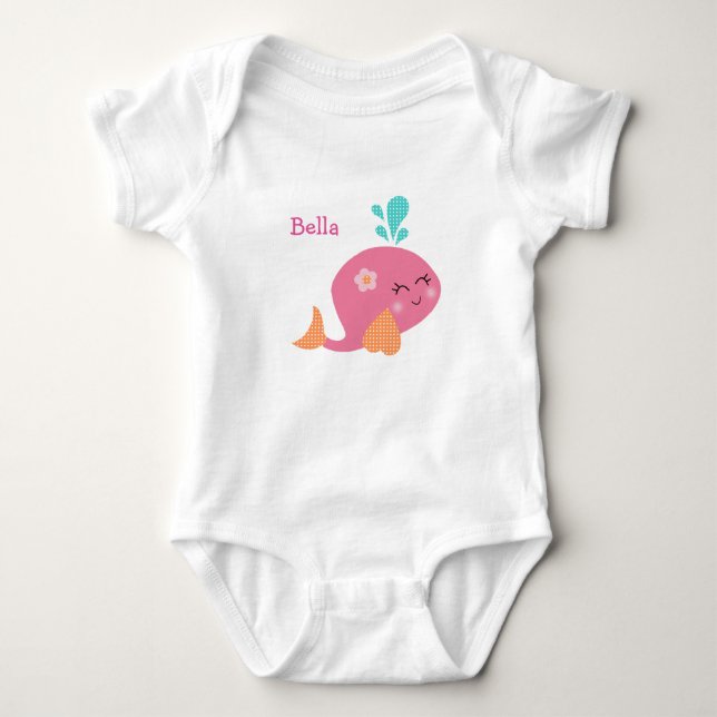 Personalisiert unter dem Meeresgrund Pink Whale Ba Baby Strampler (Vorderseite)