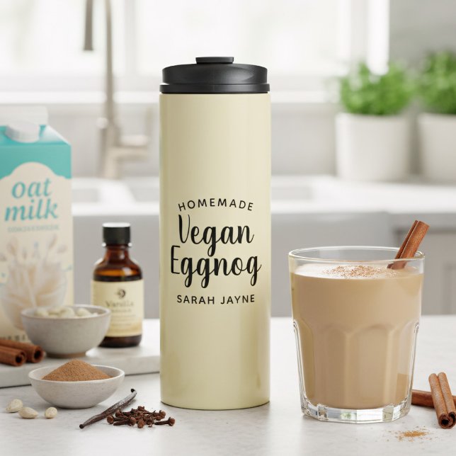 Personalisiert Veganes Eggnog Thermal Tumbler Thermosbecher (No eggs were harmed in the making of this eggnog! Just add your name. Perfect gift for Vegans)