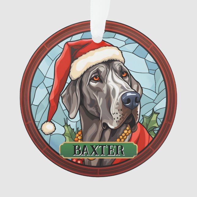 Personalisiert verkettetes Glas Great Dane XMAS Ornament (Vorderseite)