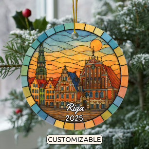 Personalisiert verkettetes Glas Riga Ornament, Let Keramik Ornament
