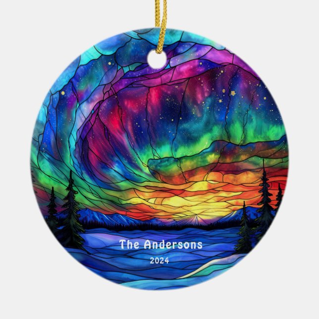Personalisiert verkettetes Glas sieht nördlich aus Keramik Ornament (Vorne)