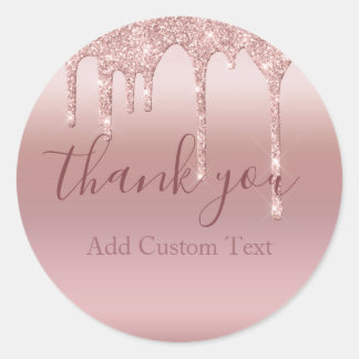 Personalisiert Vielen Dank Rose Gold Glitzer Tropf Runder Aufkleber