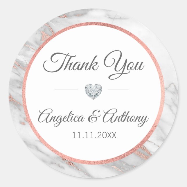Personalisiert Vielen Dank Rose Gold Hochzeiten Si Runder Aufkleber (Vorderseite)