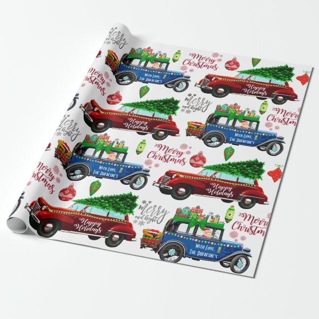 Personalisiert Vintage Cars Weihnachten Geschenkpapier (Ungerollt)