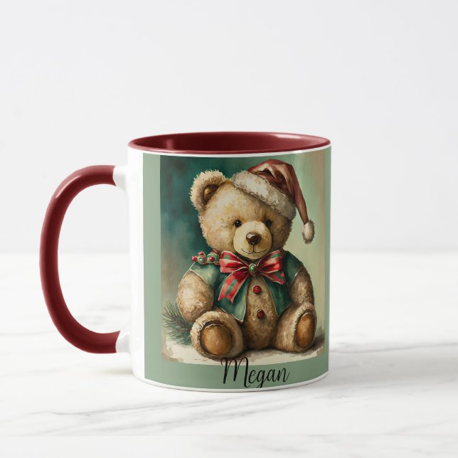 Personalisiert Vintage Christmas Teddy Bär Tasse (Links)