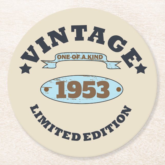 Personalisiert Vintagen 70. Geburtstag Runder Pappuntersetzer (Vorderseite)