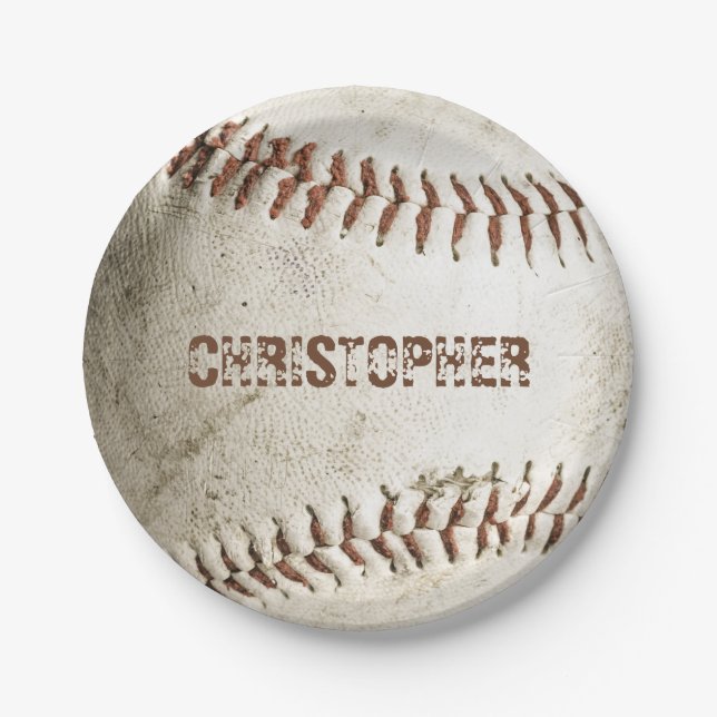 Personalisiert Vintager Baseball Pappteller (Vorderseite)