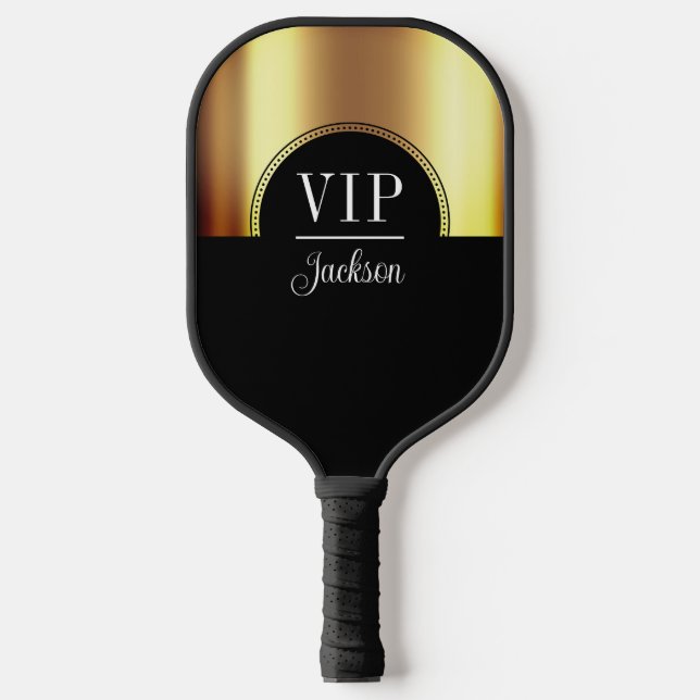 Personalisiert VIP Ihr Name Gold Black Pickleball Schläger (Vorderseite)
