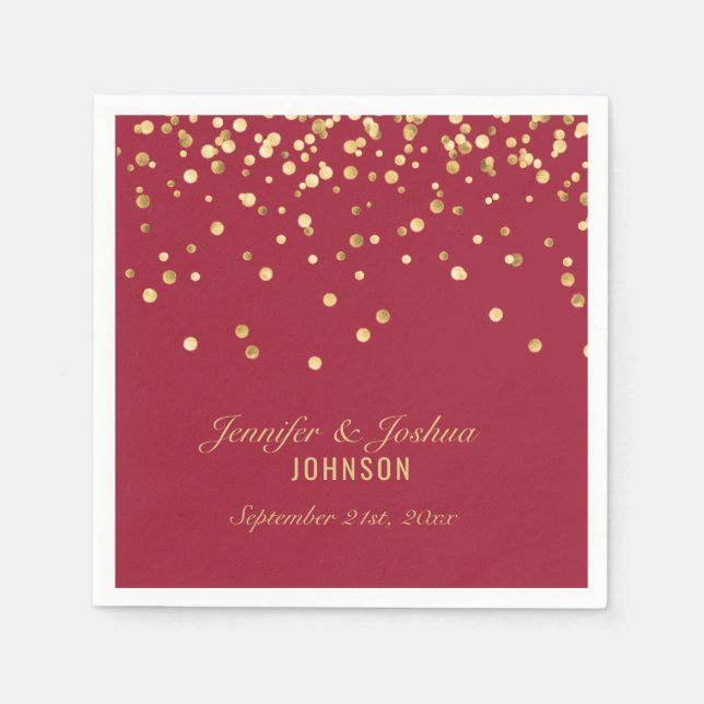 Personalisiert Vivid BURGUNDY Gold Confetti Weddin Serviette (Vorderseite)