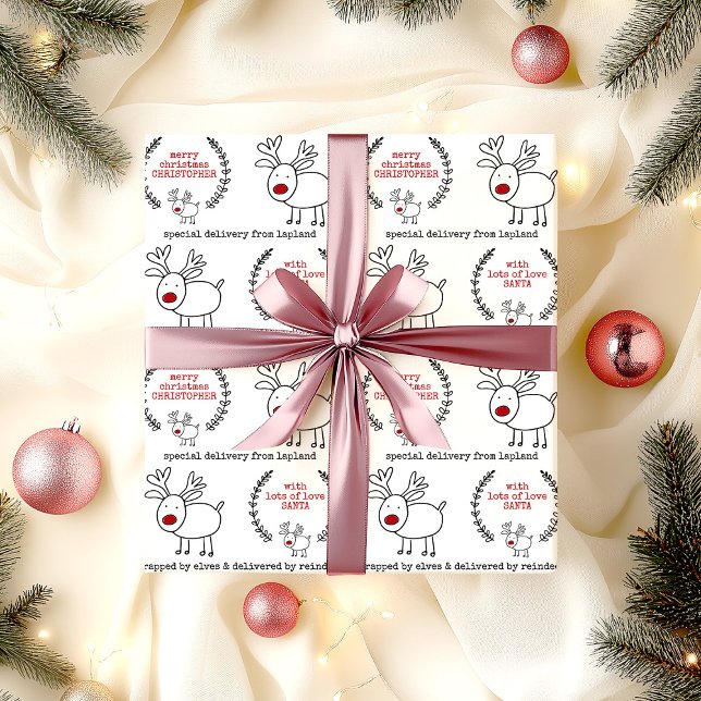 Personalisiert von den Kids von Santa Lapland Geschenkpapier (Special delivery from Lapland christmas wrapping paper)
