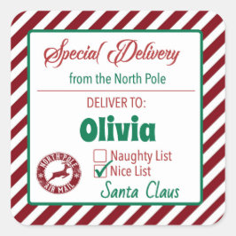 Personalisiert von Santa Gift Tags für Kinder Quadratischer Aufkleber