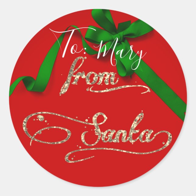 Personalisiert von Santa Rot und Grün Runder Aufkleber (Vorderseite)