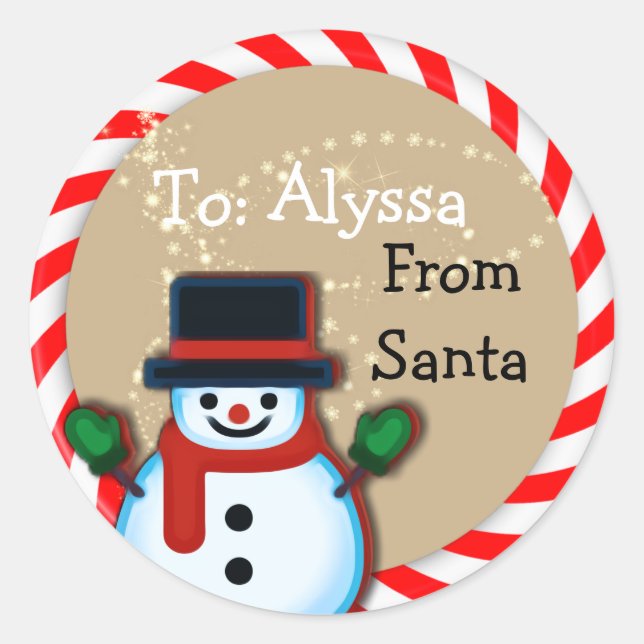 Personalisiert von Santa Snowman Christmas Groß Runder Aufkleber (Vorderseite)