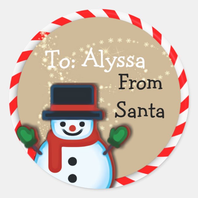 Personalisiert von Santa Snowman Christmas Matte Runder Aufkleber (Vorderseite)