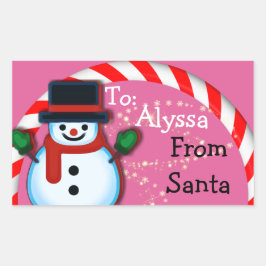 Personalisiert von Santa Snowman Pink Weihnachten Rechteckiger Aufkleber