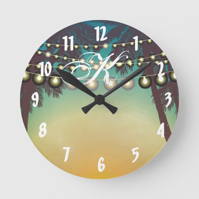 Personalisiert Wall Clock Beach Sunset Palm Trees  Runde Wanduhr (Vorderseite)