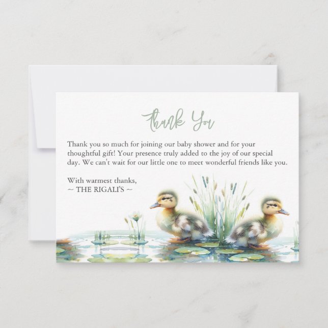 Personalisiert Watercolor Duck Vielen Dank Dankeskarte (Vorderseite)