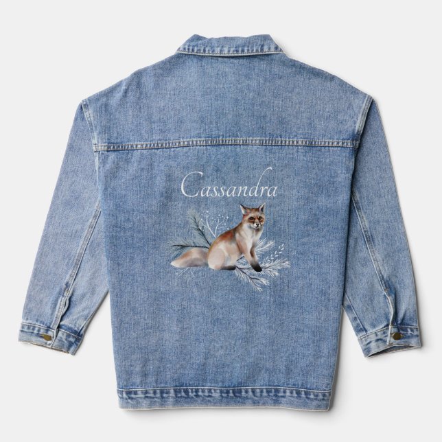 Personalisiert Watercolor Fox Mit Monogramm Jean Jeansjacke (Rückseite)