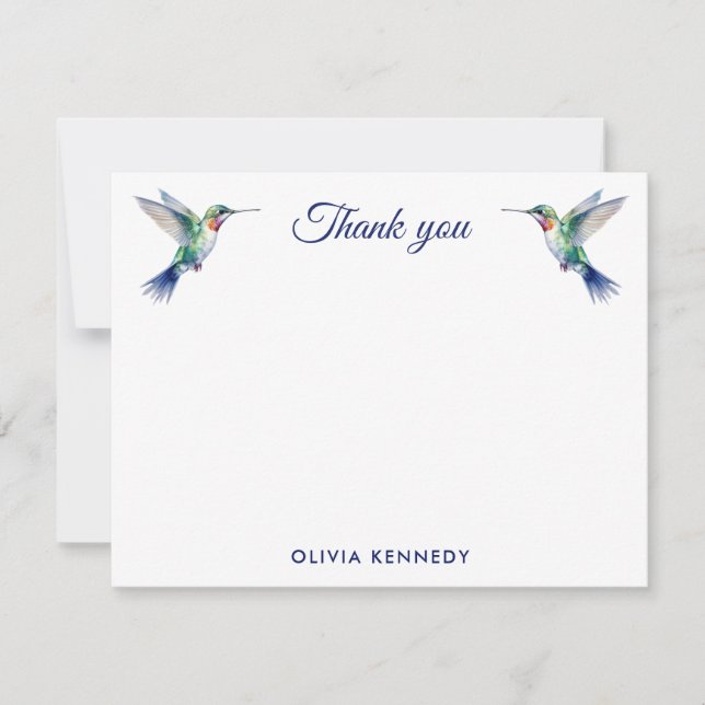 Personalisiert Watercolor Hummingbird Vielen Dank Mitteilungskarte (Vorderseite)