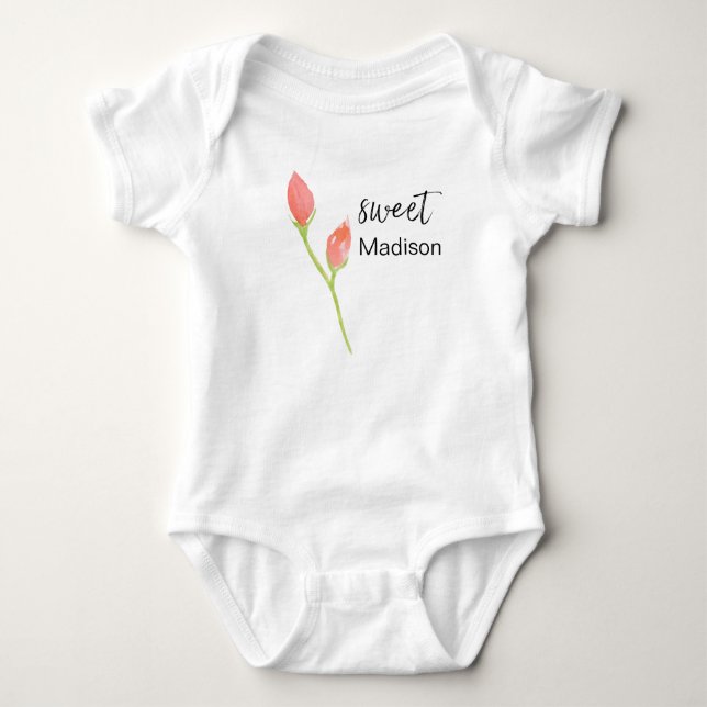 PERSONALISIERT WATERCOLOR ROSE BABY STRAMPLER (Vorderseite)