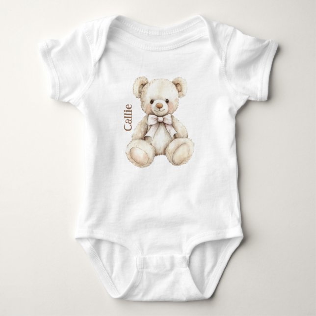 Personalisiert Watercolor Teddy Bear Baby Strampler (Vorderseite)