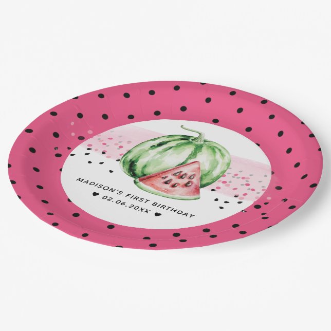 Personalisiert Watermelon Geburtstag Pappteller (Schrägansicht)