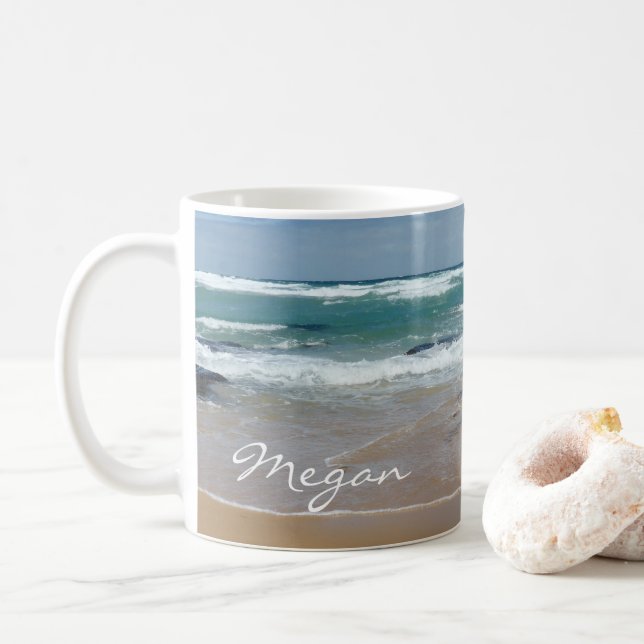 Personalisiert Waves Beach Kaffee Tasse (Mit Donut)