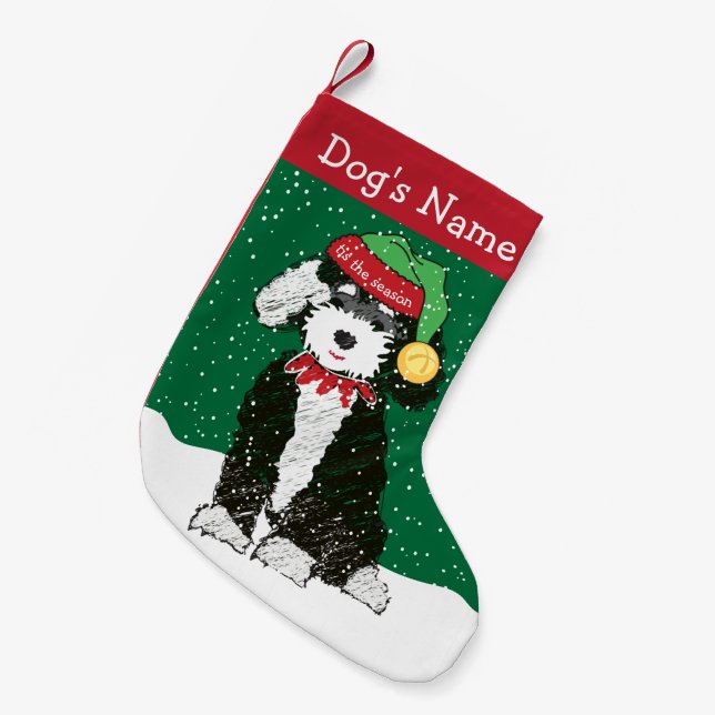 Personalisiert Weihnachten - Bernedoodle Elf Kleiner Weihnachtsstrumpf (Vorderansicht (hängend))