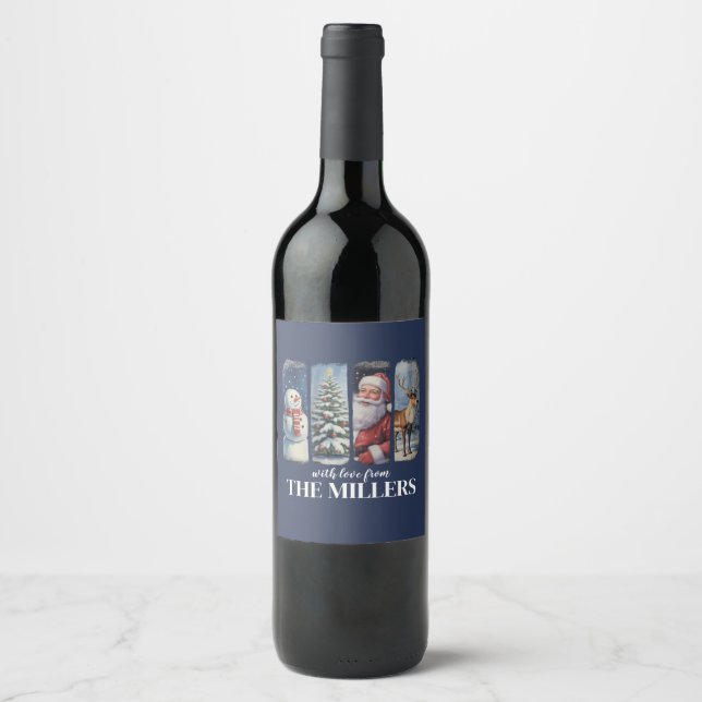 Personalisiert Weihnachten Vintager Weihnachtsmann Weinetikett (Vorderseite)