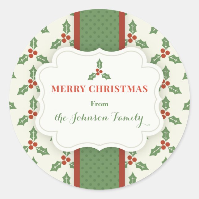 Personalisiert Weihnachts-Holly-Stickers Runder Aufkleber (Vorderseite)
