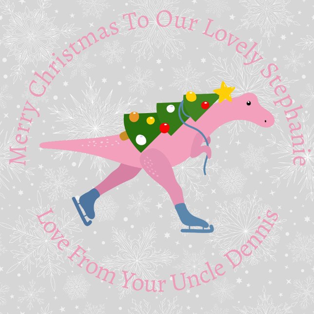 Personalisiert Weihnachts-Skaten Pink Dinosaurier Geschenkpapier (Von Creator hochgeladen)