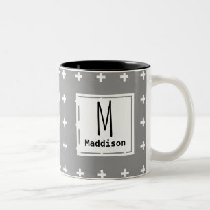 Personalisiert - Weiße Plus-Zeichen im nordischen Zweifarbige Tasse