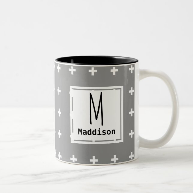 Personalisiert - Weiße Plus-Zeichen im nordischen  Zweifarbige Tasse (Rechts)